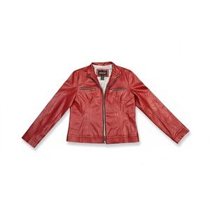 NY&Co New York & Company‎ Red Faux Leather Moto Jacket Women's Size Medium
